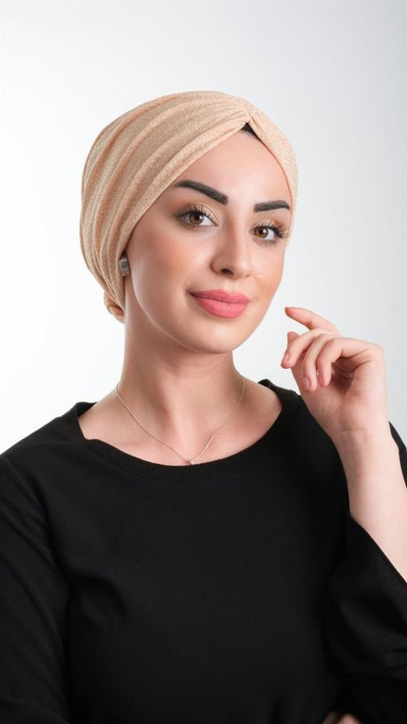 Bej Pratik Hazır Geçmeli Tesettür Bone Fukuro Simli Büzgülü 2116_12