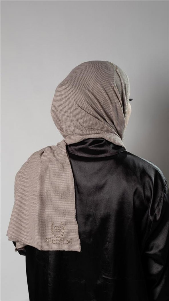 Vizon Pratik Hazır Geçmeli Tesettür Şal Örme Kumaş Taşlı Çiçek Desenli  2118C_10 - 4