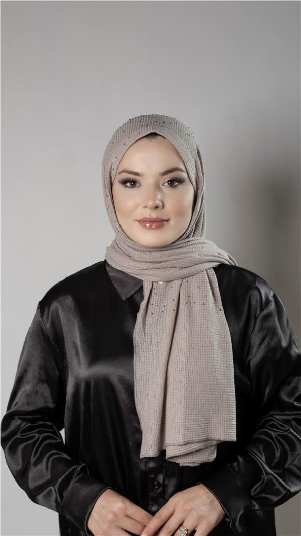 Vizon Pratik Hazır Geçmeli Tesettür Şal Örme Kumaş Taş Desenli 2118T_10 ürün görseli 1