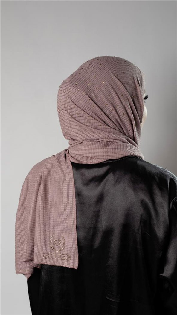 Gül Kurusu Pratik Hazır Geçmeli Tesettür Şal Örme Kumaş Taş Desenli 2118T_18 - 4