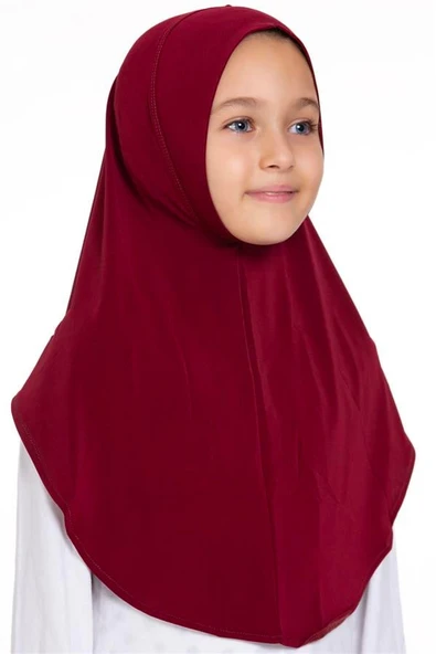 Bordo Pratik Hazır Geçmeli Genç Tesettür Bone Sandy Kumaş Düz Hijab 2312_16