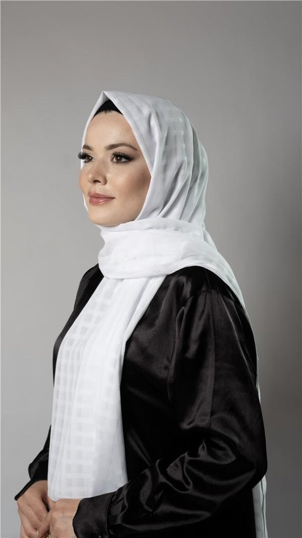 Beyaz Desenli Şal Şifon Kumaş Kareli Çizgili 202107_42