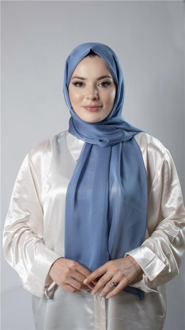 İndigo  Düz Klasik Şal Şifon Kumaş Janjan Abiye 202108_34 - 2
