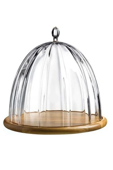 Paşabahçe 31601 Denizli Cam El İmalatı Kristal Ahşap Tablalı Cam Fanus - Resim 2