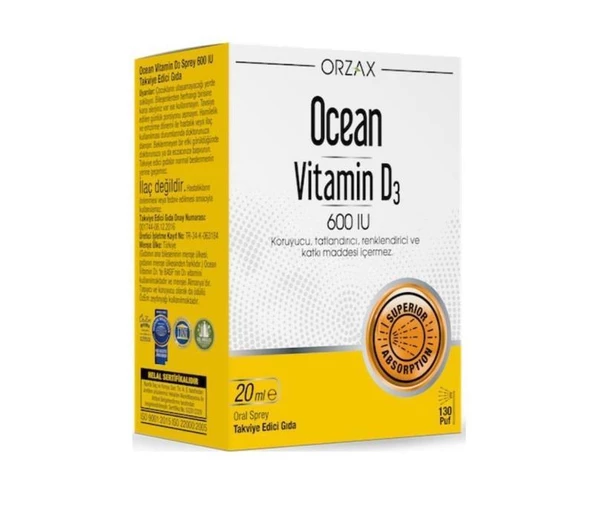 Orzax Ocean Vitamin D3 600 IU Sprey 20 ml