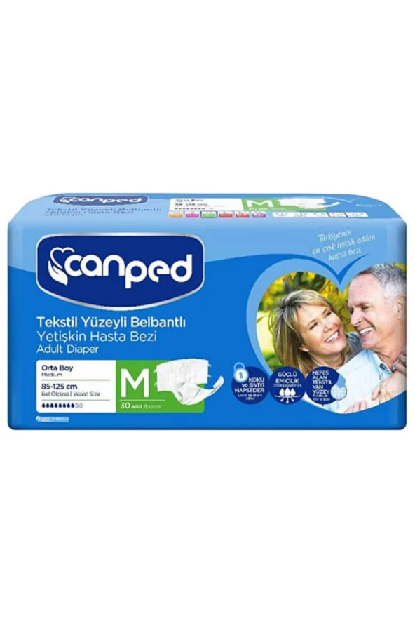 Canped Belbantlı Tekstil Yüzeyli Orta Boy (M) 30'lu Hasta Bezi