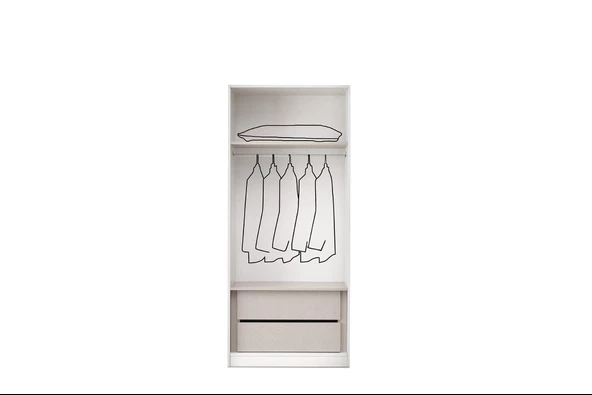 ÇAKIL MDF 2 Kapılı 2 Çekmeceli Gardrop Elbise Dolabı 80x53x216cm - 3