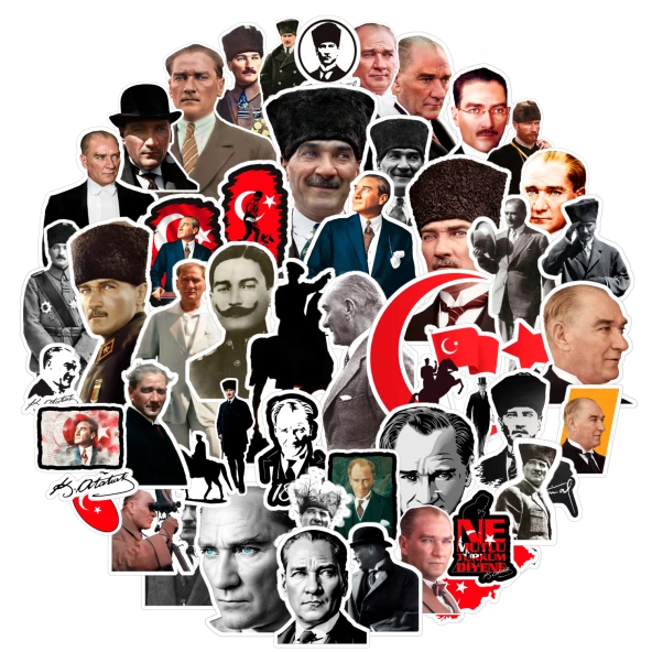 50 Adet Mustafa Kemal Atatürk Sticker Set