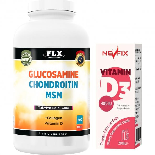 Flx Glucosamine Chondroitin Msm Collagen Vitamin D 300 Tablet + Nevfix 400 Iu Sprey 20 ml - 1