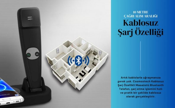 Cosmostech 2 in 1 Kablosuz Şarj Cihaz ve Standı, Kablosuz Şarj Özelliği Olan Tüm Cihazlar ile Uyumlu Masa Üstü Bluetooth Kablosuz Telefon - 3