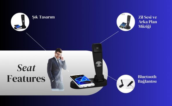 Cosmostech 2 in 1 Kablosuz Şarj Cihaz ve Standı, Kablosuz Şarj Özelliği Olan Tüm Cihazlar ile Uyumlu Masa Üstü Bluetooth Kablosuz Telefon - 5