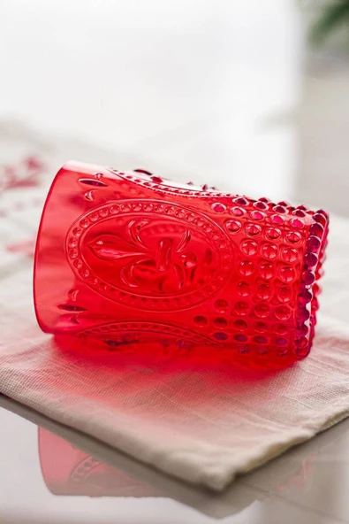 Akrilik Kırmızı 6lı Kısa Bardak & Su Meşrubat Kahve Yanı Bardağı 400 ml ( Cam Değildir ) - 2