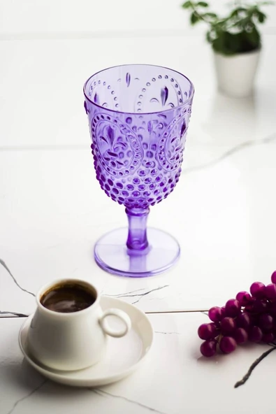 Akrilik Mor Tekli Kadeh & Su Meşrubat Kahve Yanı Bardağı 450 ml ( Cam Değildir ) - 2