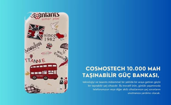 Cosmostech 10.000 Mah Powerbank Özel Resim England Temalı, Taşınabilir Güç Bankası - 3