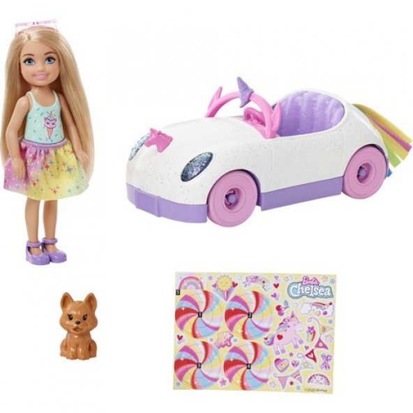 Mattel Barbie Club Chelsea Bebek ve Arabası, 15 cm'lik Sarışın Bebek, 3-7 Yaş Arası Kızlar İçin GXT41