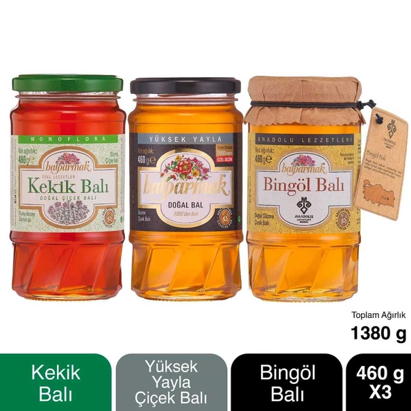 Balparmak Gurme Ballar Paketi 460 g X 3 (Kekik Balı, Yüksek Yayla Balı, Bingöl Balı)