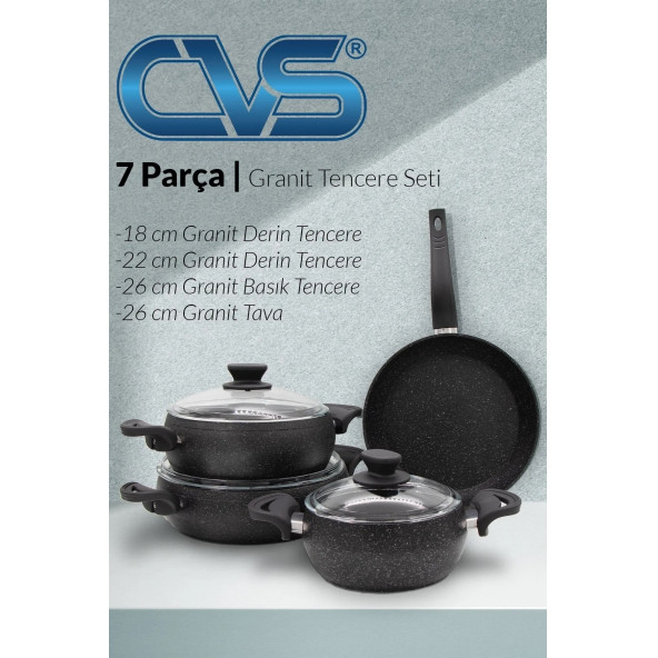 CVS 7 Parça Mastercook Tombik Granit Tencere Seti (18CM-22CM-26CM 26CM) Dn 20007 DN20007
