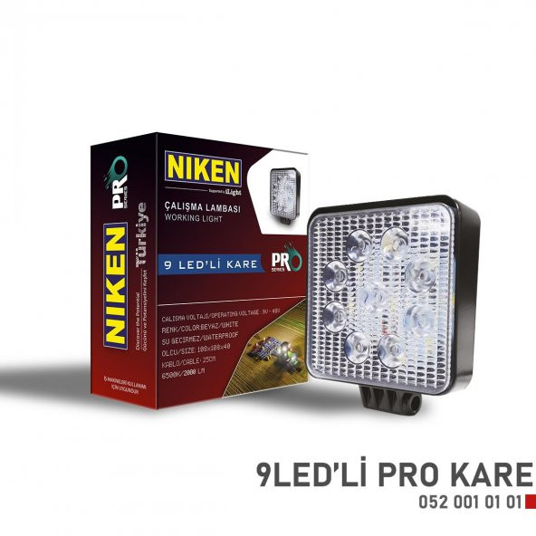 Niken Calısma Lambası Pro 9 Ledli Kare 22-27W 12V 24V 052 001 01 01