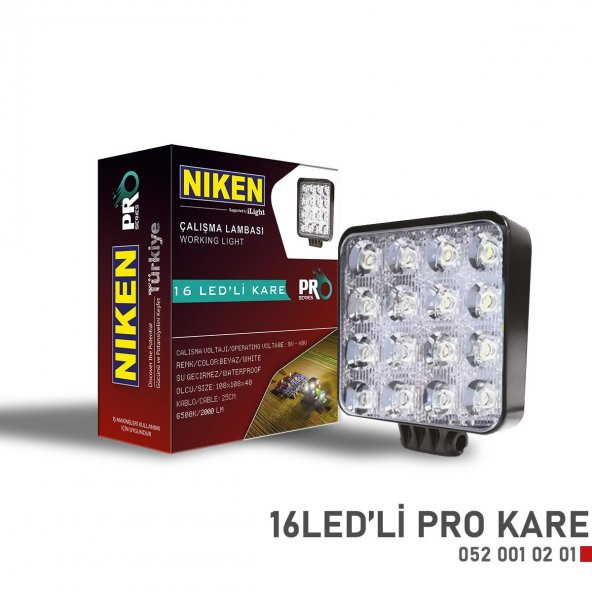 Niken Calisma Lambasi Pro 16 Ledli Kare 12V 24V 052 001 02 01 - 2