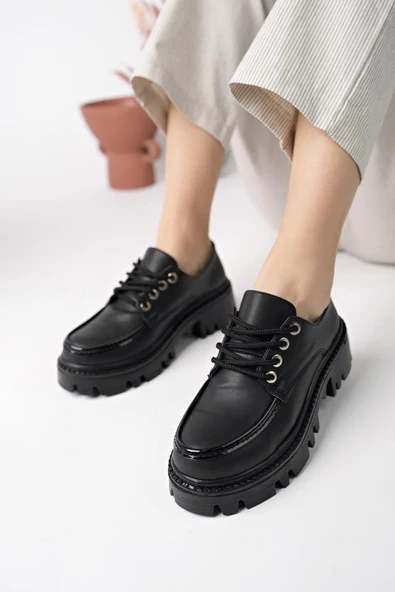 Muggo ROLLER Garantili Kadın Loafer Kalın Taban Bağcıklı Günlük Casual Rahat Ayakkabı