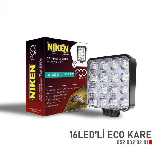 Niken Calışma Lambası 16 Ledli Kare ECO Seri 27-22W 12V 24V 052 002 02 01 - 2