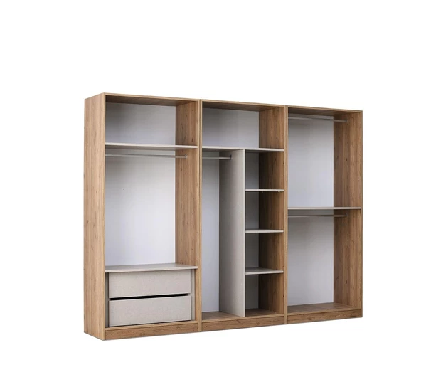 MERCAN MDF 6 Kapılı 2 Çekmeceli Gardrop Elbise Dolabı 240x53x216cm - 4