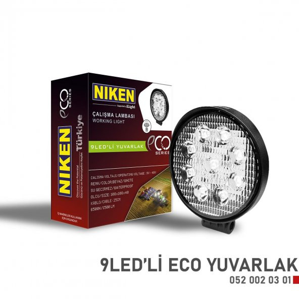 Niken Calisma Lambasi 9 Ledli Yuvarlak ECO Seri 27-22W 12V 24V 052 002 03 01 - 2