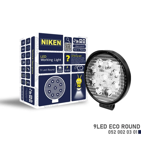 Niken Calisma Lambasi 9 Ledli Yuvarlak ECO Seri 27-22W 12V 24V 052 002 03 01