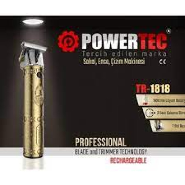 BÜYÜK ARISOY TİCARET Powertec TR-1818 T-Bıçak Ense Sakal Çizim Tıraş Makinesi