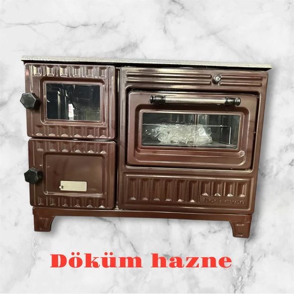Hoşseven emaye kuzine döküm camlı uyuyan odun kömür sobası fırınlı soba ürün görseli
