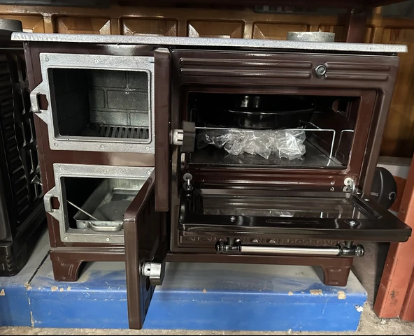 Hoşseven emaye kuzine döküm camlı uyuyan odun kömür sobası fırınlı soba - Resim 3