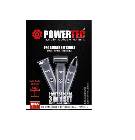 Powertec TR-375 (3in1) Günlük Erkek Tıraş Bakım Seti ürün görseli 1