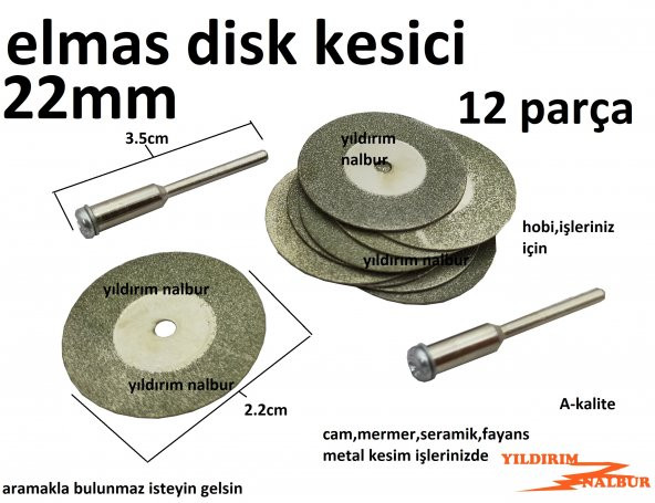 Elmas Disk Kesici 22 MM Cam Fayans Kesici Taşlama Hobi Kesme