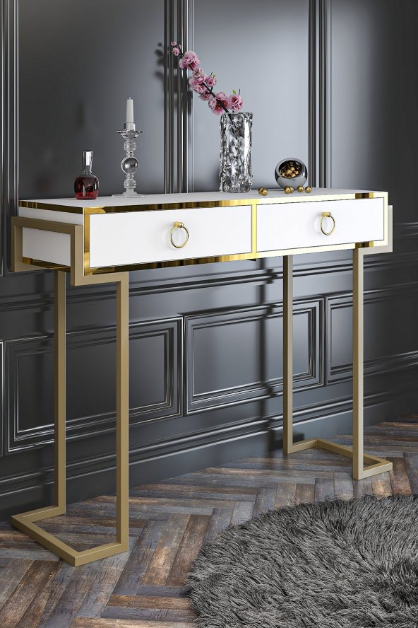 Givayo Mobilya Adriana Dresuar Beyaz Altın Ayak Bant