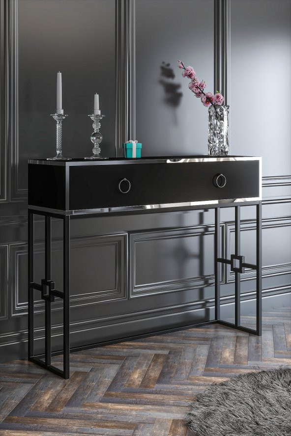 Givayo Mobilya Cassandra Dresuar Siyah Gümüş Bant Siyah Demir