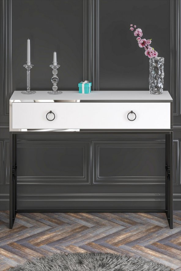 Givayo Mobilya Cassandra Dresuar Beyaz Gümüş Bant Siyah Demir - 2