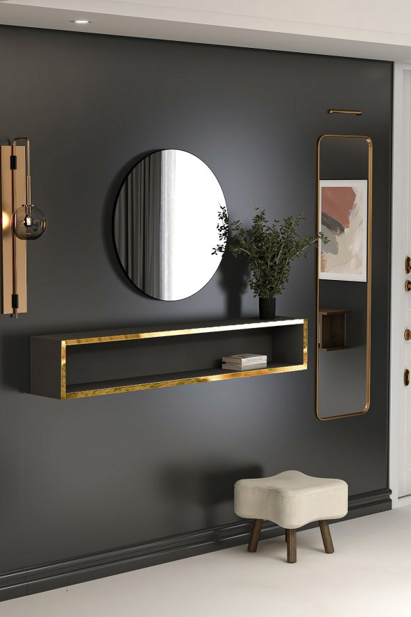 Givayo Mobilya Lee's Dresuar Duvara Monte Antrasit Altın 123 Cm Uçan Duvar Rafı Hediyeli