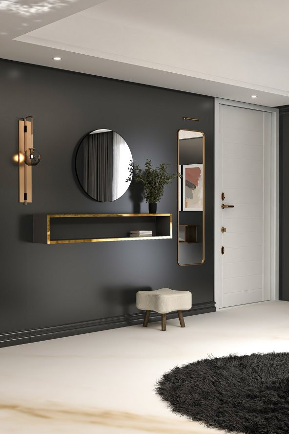 Givayo Mobilya Lee's Dresuar Duvara Monte Antrasit Altın 123 Cm Uçan Duvar Rafı Hediyeli - 2