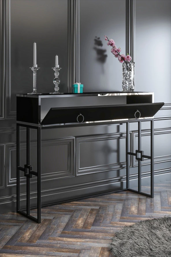 Givayo Mobilya Cassandra Dresuar Siyah Gümüş Bant Siyah Demir - 3