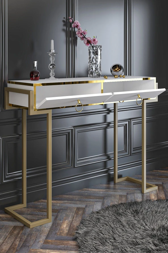 Givayo Mobilya Adriana Dresuar Beyaz Altın Ayak Bant - 3