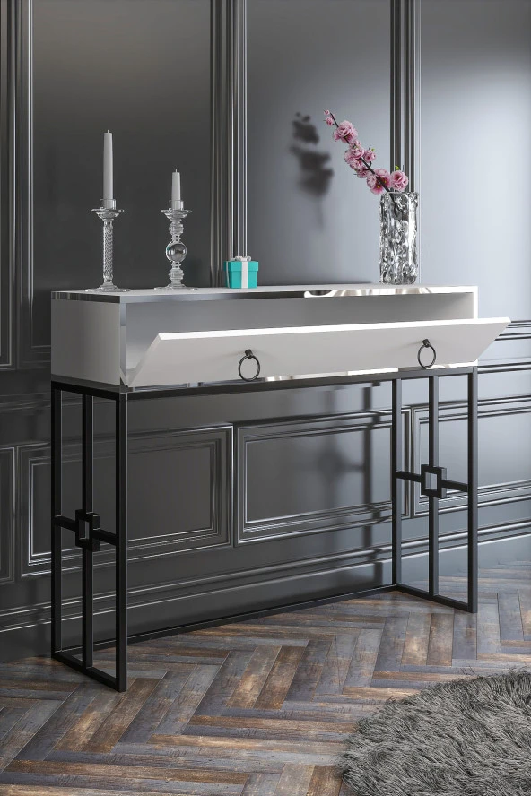 Givayo Mobilya Cassandra Dresuar Beyaz Gümüş Bant Siyah Demir - 3