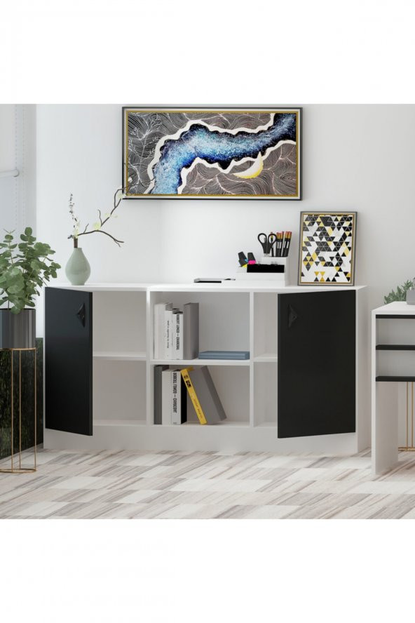 Givayo Mobilya Orion Ofis Konsol Dolap Siyah Beyaz - 2