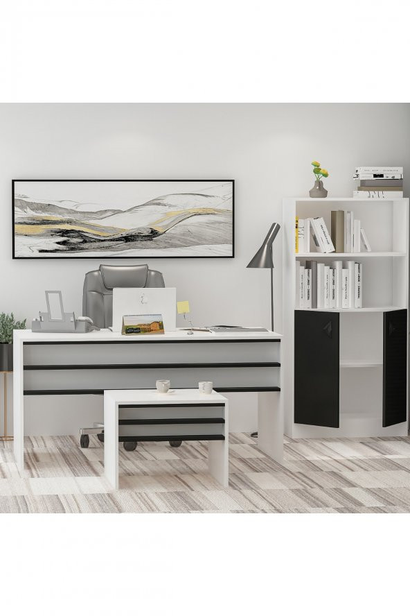 Givayo Mobilya Orion Ofis Çalışma Masası Siyah Beyaz - 2