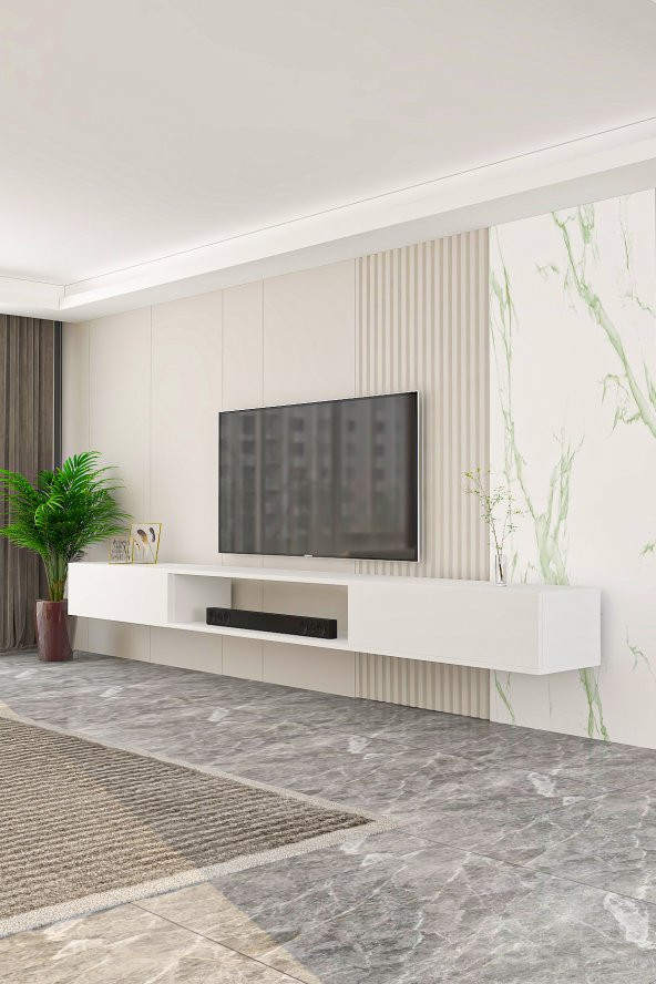 Givayo Mobilya Givayo Troya Tv Ünitesi 250 cm Duvara Monte 3 Modül Beyaz - 2