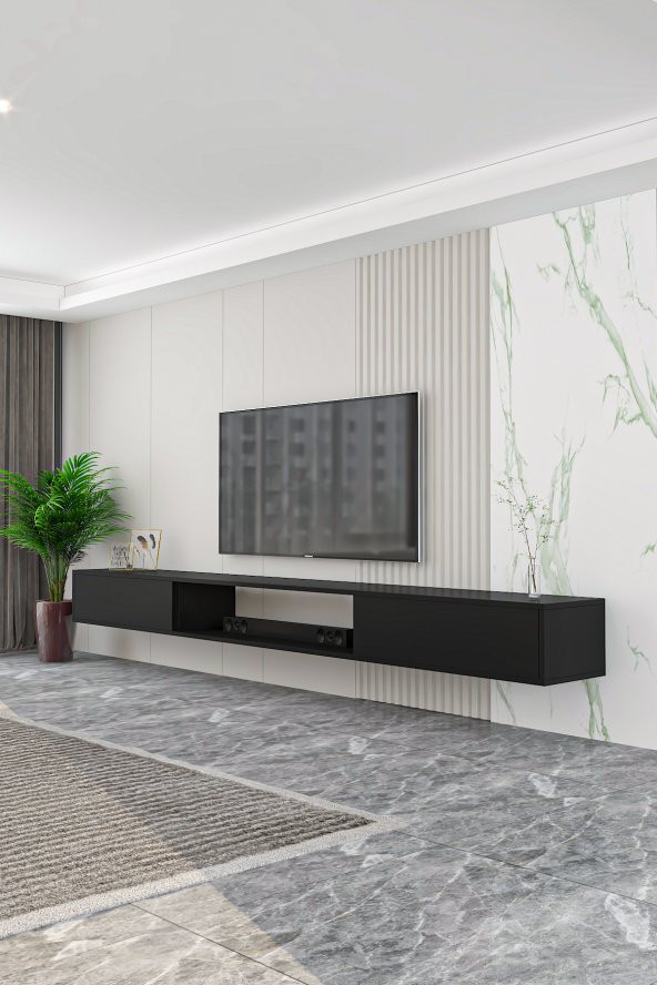 Givayo Mobilya Givayo Troya Tv Ünitesi 250 cm Duvara Monte Siyah - 2
