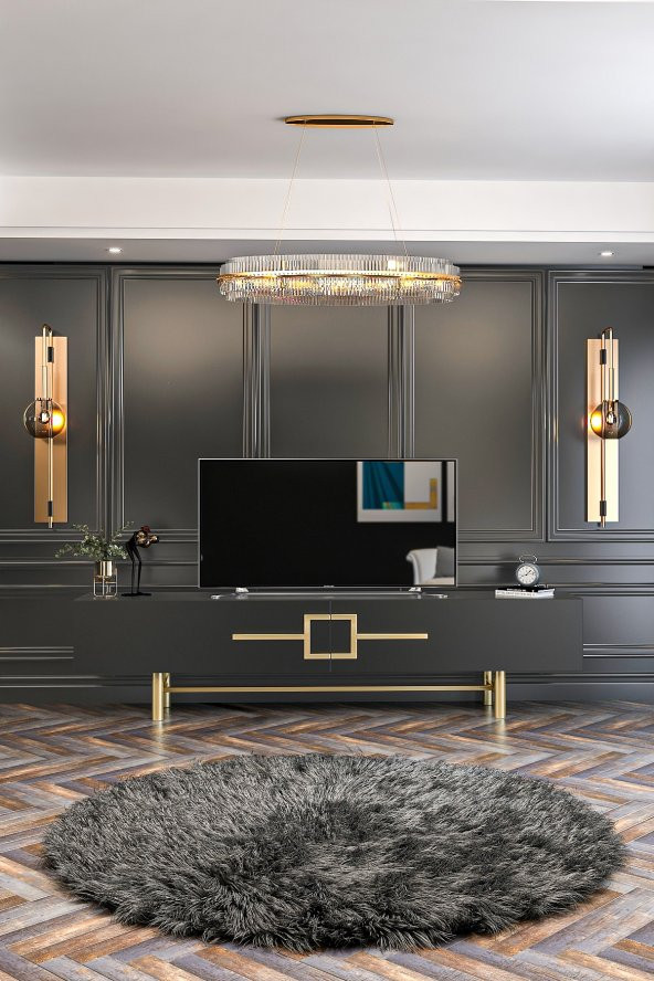 Givayo Mobilya Ashiva Tv Ünitesi 180 Cm Antrasit Altın - Resim 2