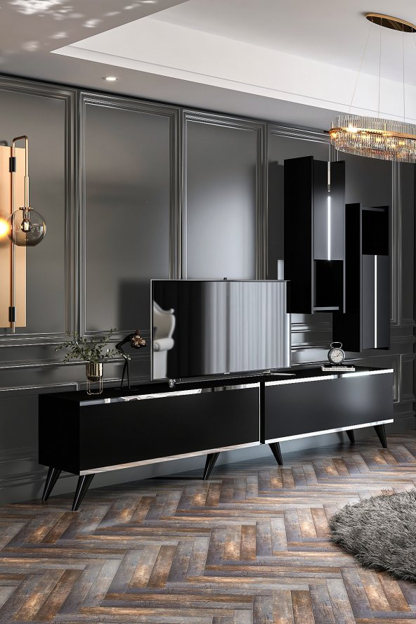 Givayo Mobilya Preto Tv Ünitesi 207 Cm Siyah Gümüş