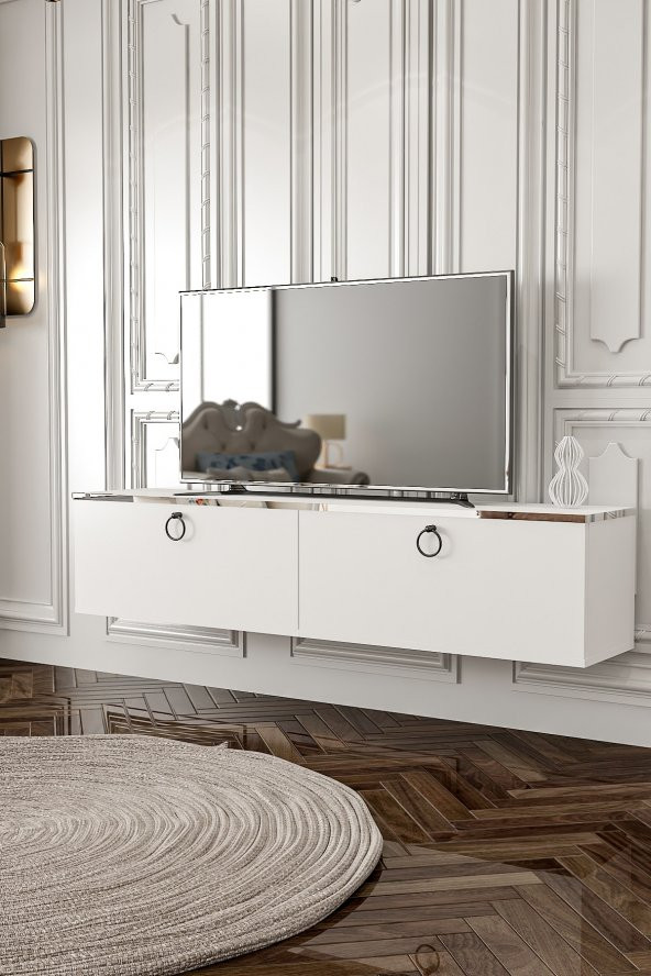 Givayo Mobilya Dawn Tv Ünitesi Duvara Monte - Ayaklı Kullanım 150 Cm Beyaz