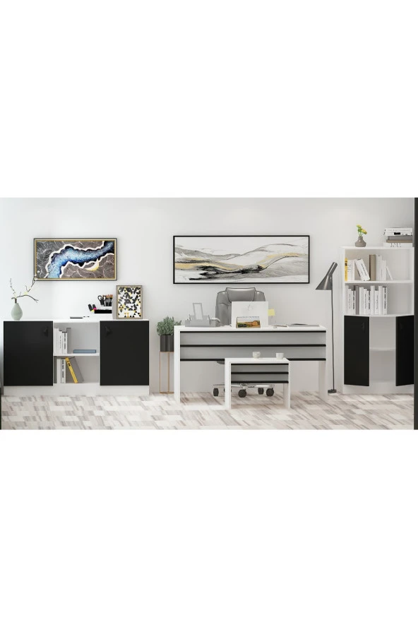 Givayo Mobilya Orion Ofis Çalışma Masası Siyah Beyaz - 3