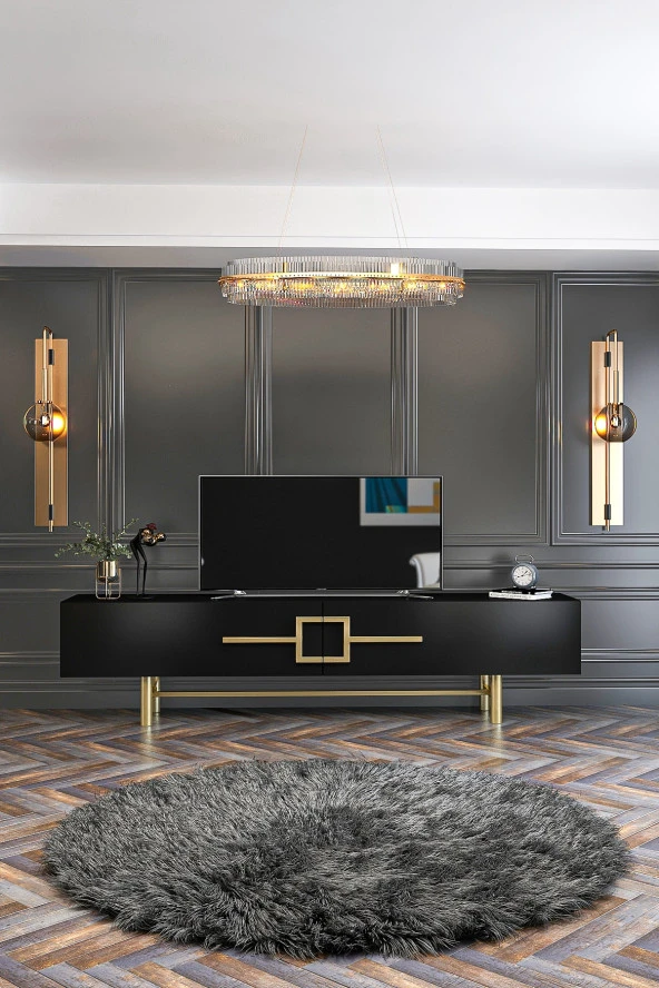 Givayo Mobilya Ashiva Tv Ünitesi 180 Cm Siyah Altın - 3